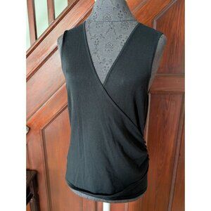 Ann Taylor Black Sleeveless Wrap Top With Side Button Detail Womens Size M